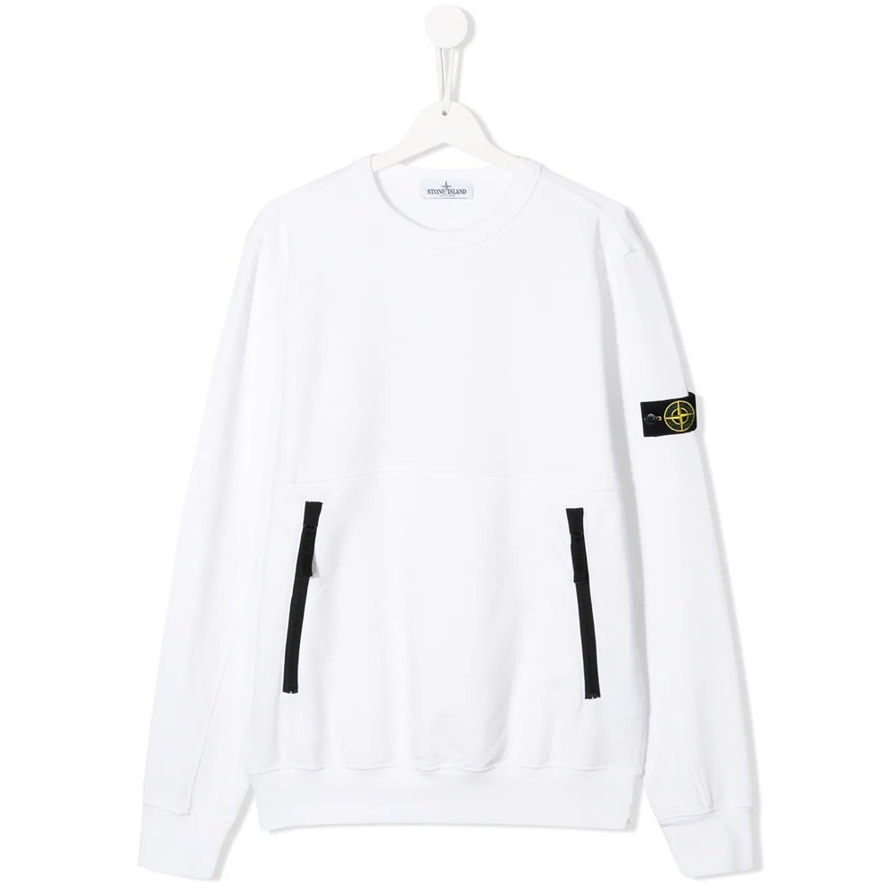 Stone Island Teen Junior Sweatshirt Size 14 White Zip Pocket Logo Patch Designer